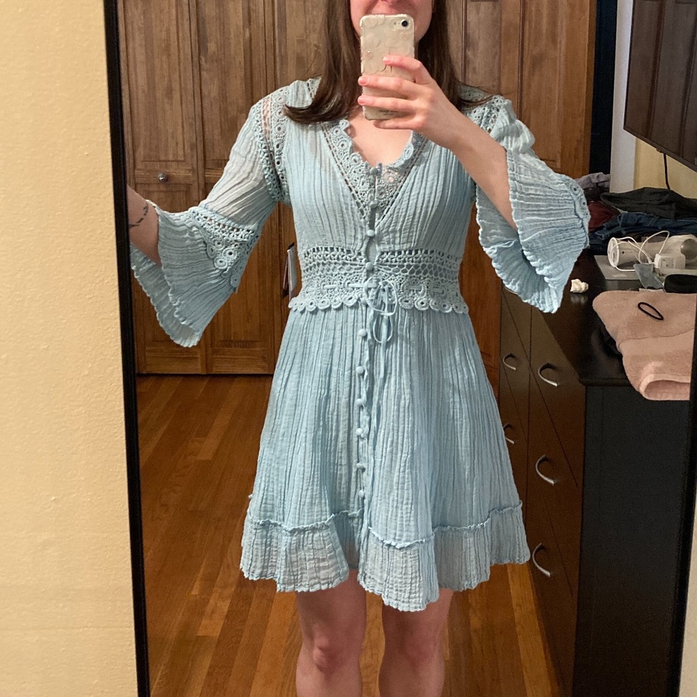 GUESS Women's Reya Gauze Fit & Flare Dress. NWT. Sz XS